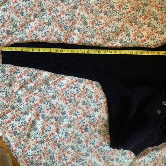 Sézane Lucas Navy Rib-Knit Button-Up Crew Sweater Medium - Picture 8 of 12